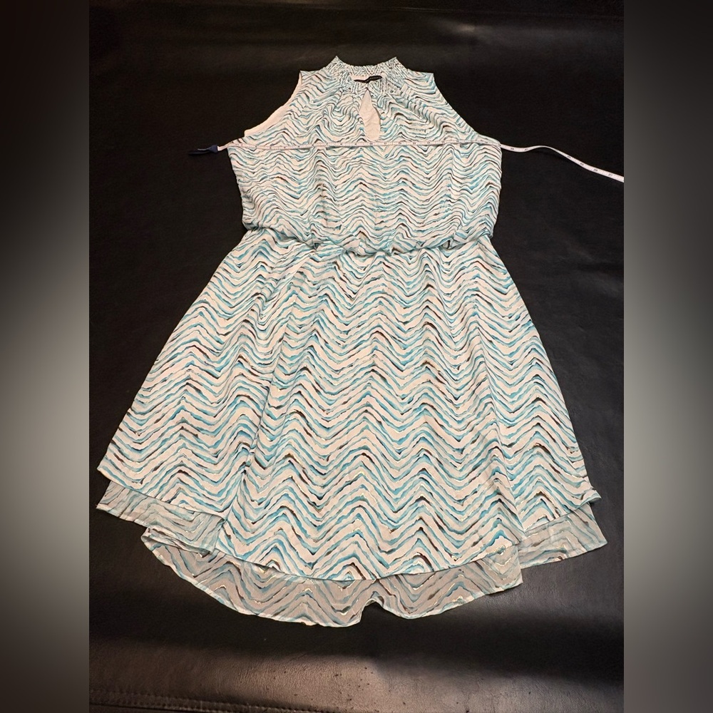 White House Black Market Wm Dress Printed Smock Sleeveless Blue High Neck Size M - Picture 8 of 11